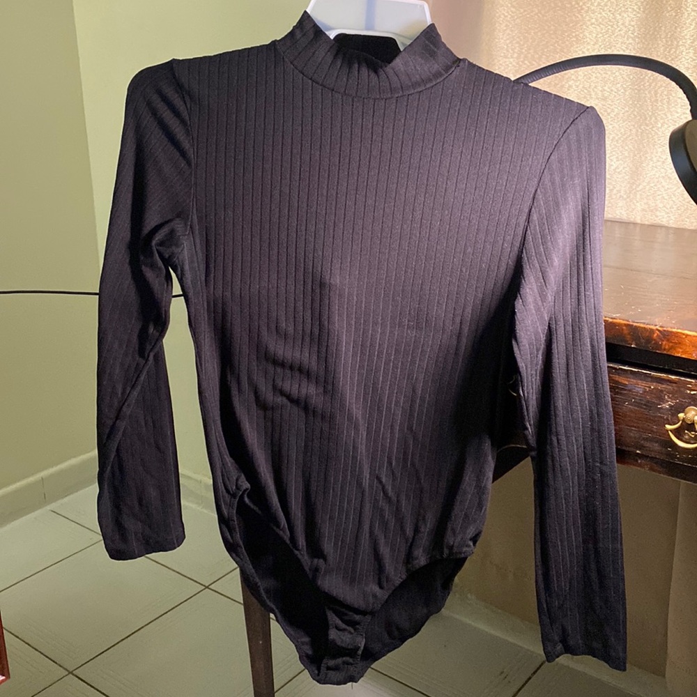 Black Ribbed BodySuit TurtleNeck